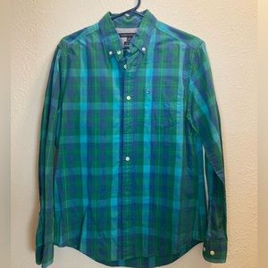 Tommy Hilfiger Green Blue Checked LS Shirt SMALL